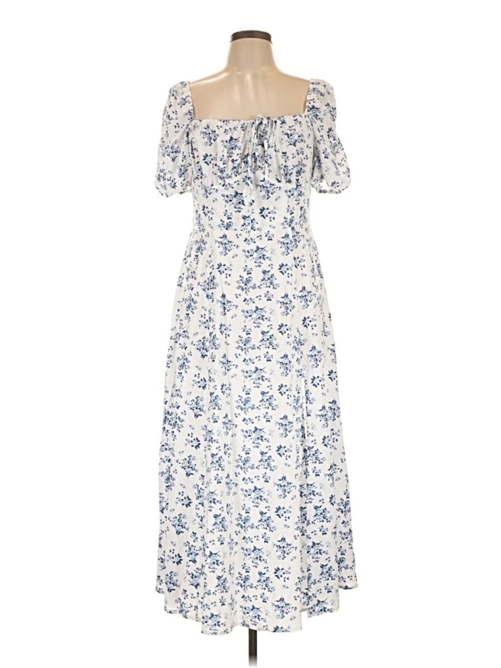SHEIN White and Blue Floral Maxi Dress with Puff Sleeves
